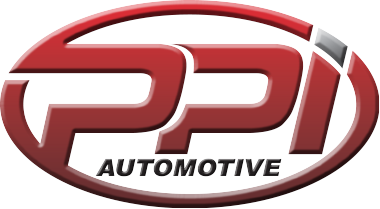 Letters PPi in a red circle showing movement with the word Automotive under that 
                    in white print.